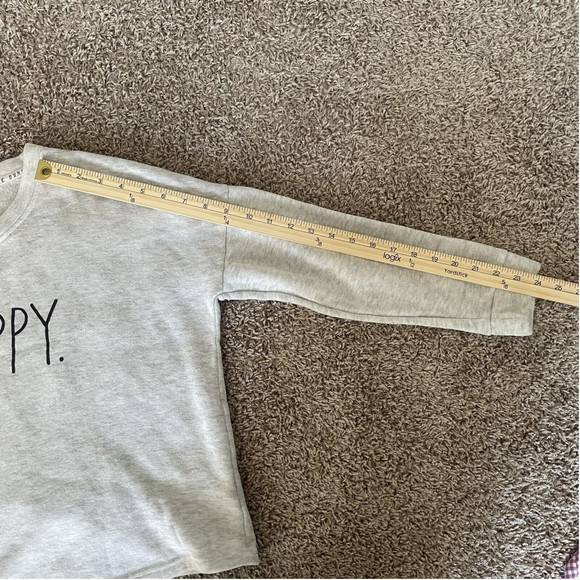 Rae Dunn Be Happy Cropped Sweatshirt Womens S Gray Crewneck Drop Shoulder - Picture 5 of 7